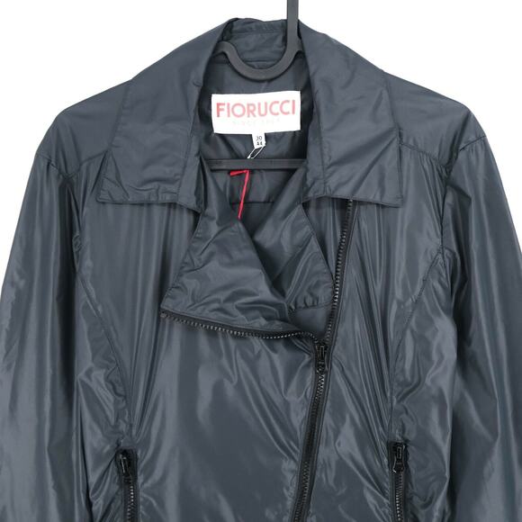 NWT- FIORUCCI K-WAY Dark Grey Biker Cropped Rain Coat Jacket SZ:42 (M) RET$160 - Picture 2 of 4
